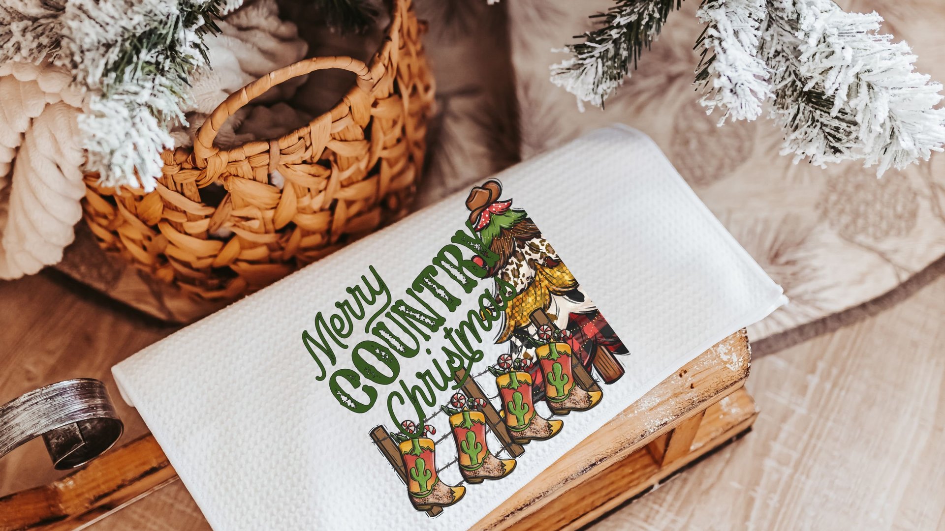 merry country Christmas throw pillows for sofa, cowboy Christmas tree Christmas kitchen towels, western Christmas decor for home, hostess