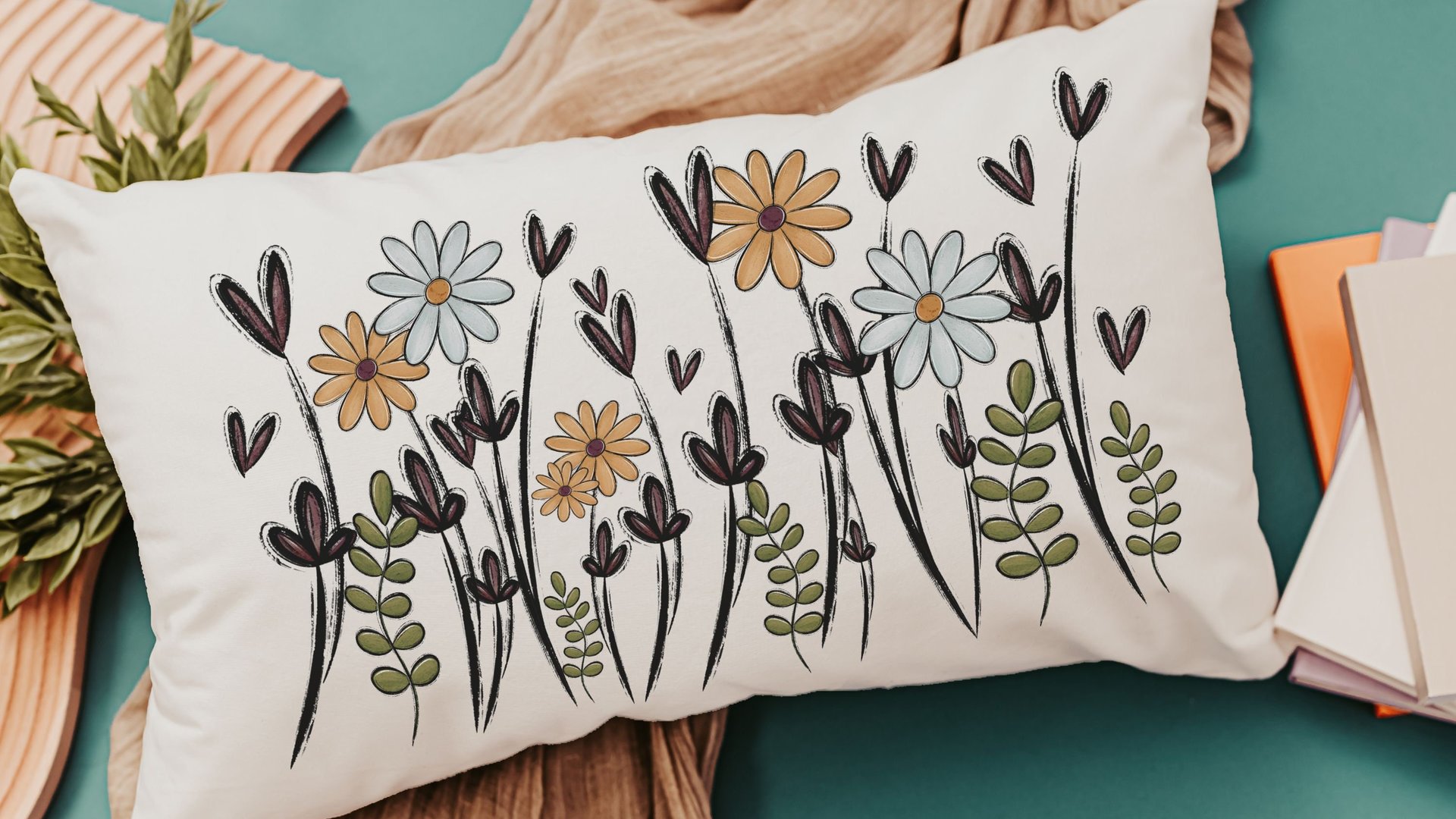 wildflower throw pillow for sofa, plant mom gift, Christmas gifts for gardeners, wildflower nursery decor, rocking chair pillow, lumbar
