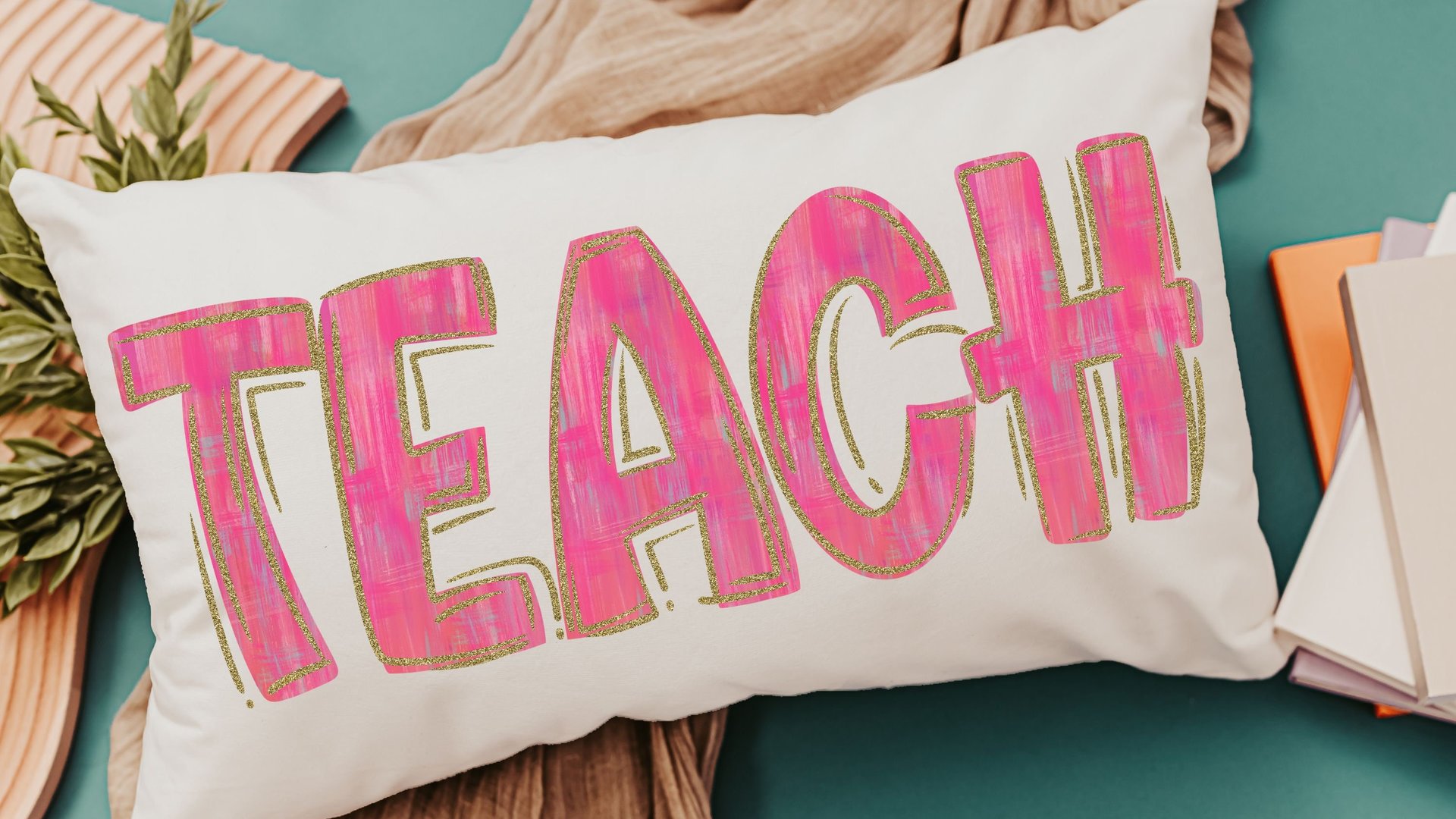 pink teach lumbar pillow for chair, cute teacher appreciation gifts for preschool teachers, kindergarten teacher office, best gifts for