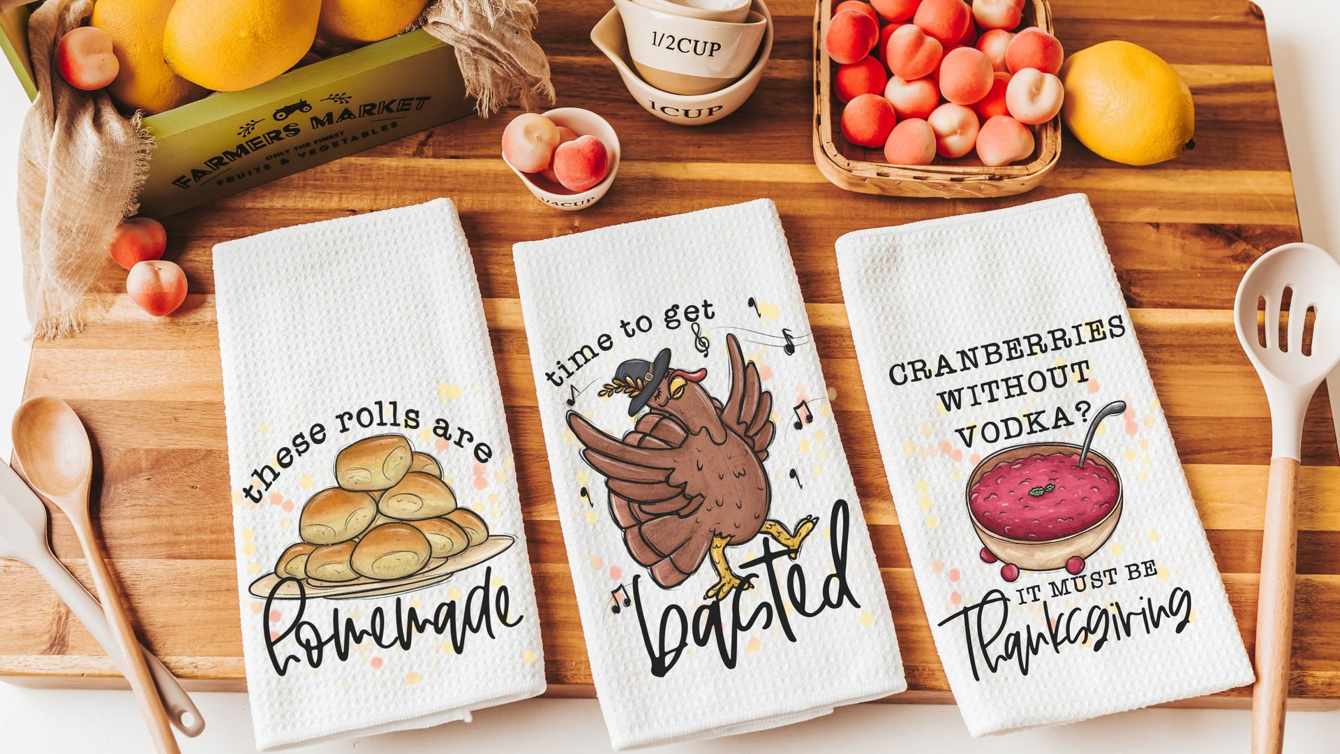 time to get basted funny Thanksgiving kitchen towels, these rolls are homemade cute kitchen hand towels, Thanksgiving hostess gift for women