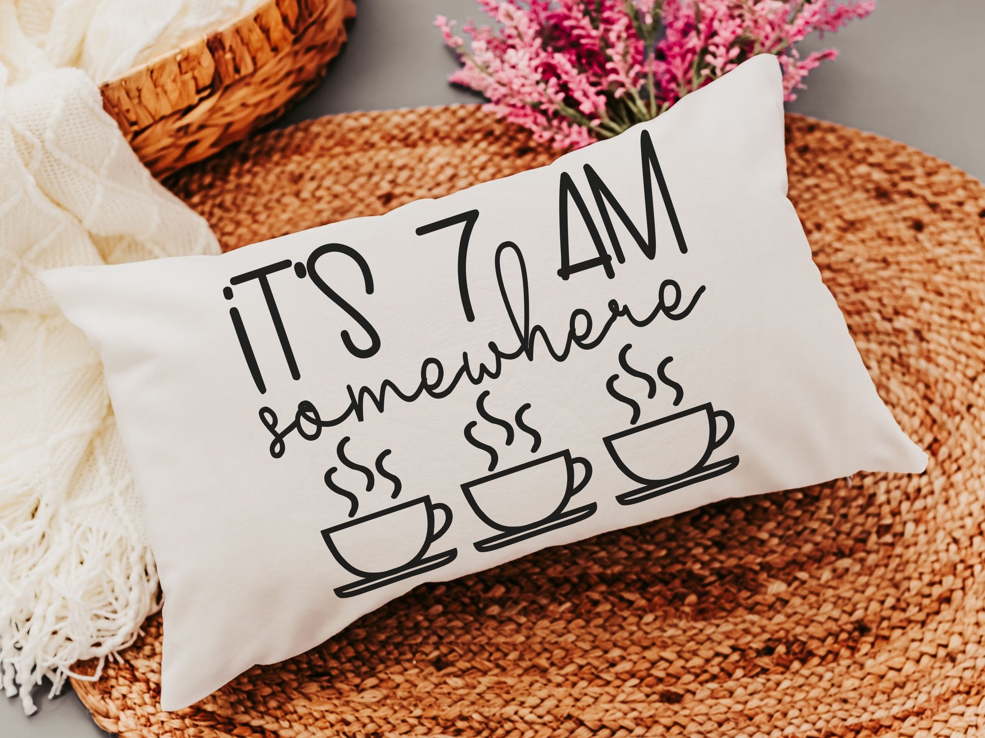 coffee addict lumbar pillow cover 12x20, not a morning person funny throw pillows for couch, coffee lover gift for her, breakfast nook