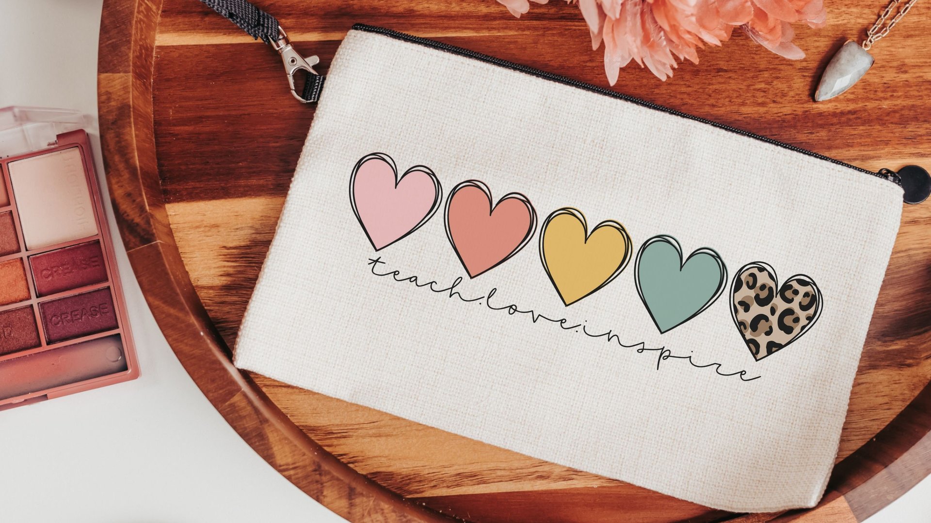 teach love inspire boho wristlet with strap, 2026 teacher appreciation week gifts, cute teacher makeup bag for women, end of year teacher
