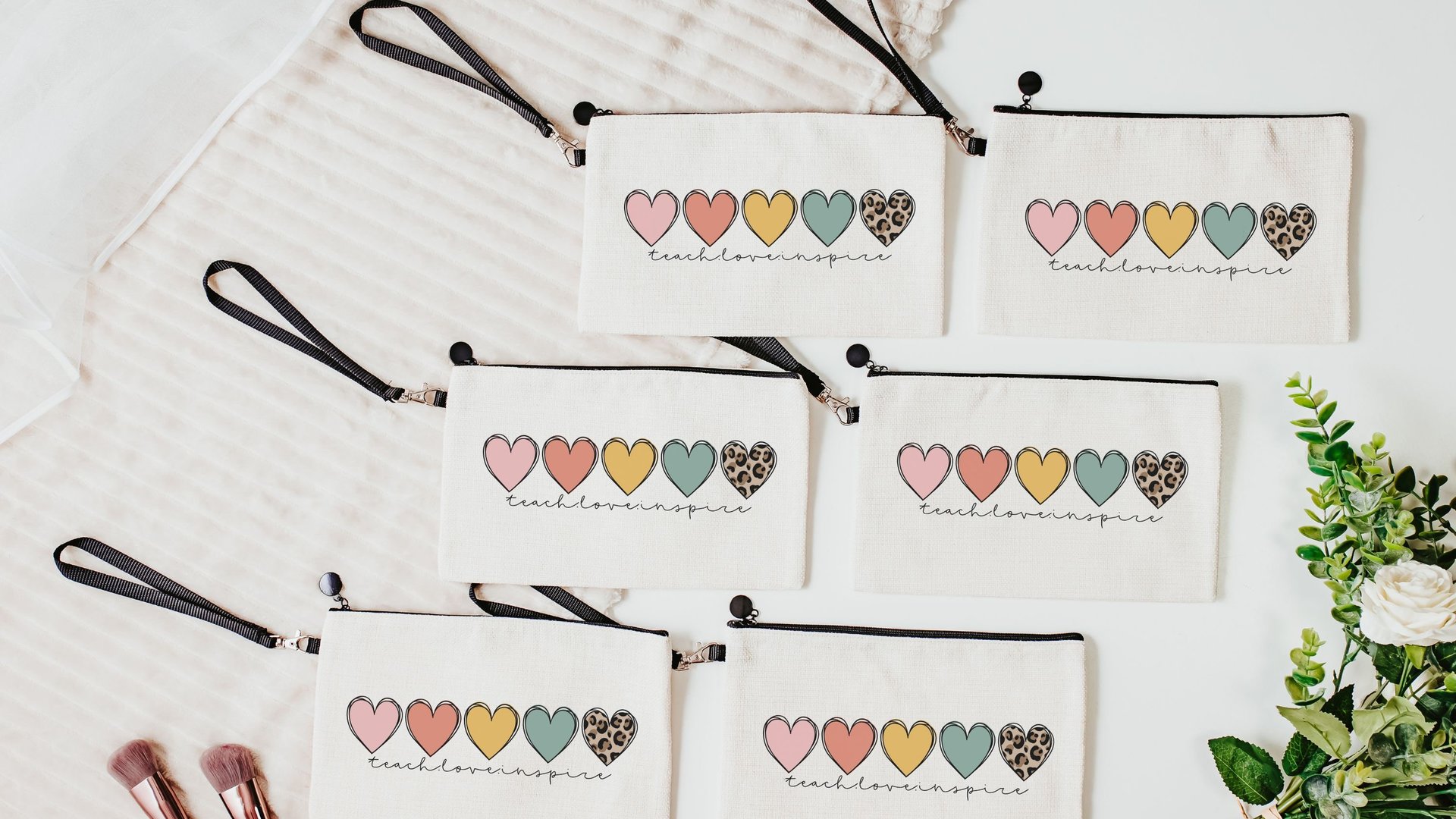 teach love inspire boho wristlet with strap, 2026 teacher appreciation week gifts, cute teacher makeup bag for women, end of year teacher