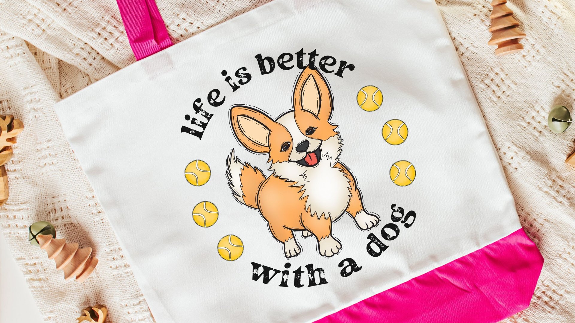 life is better with a dog corgi tote bag for women, Pembroke Welsh corgi gifts for corgi lovers, cute corgi mom tote bag for books, cardigan