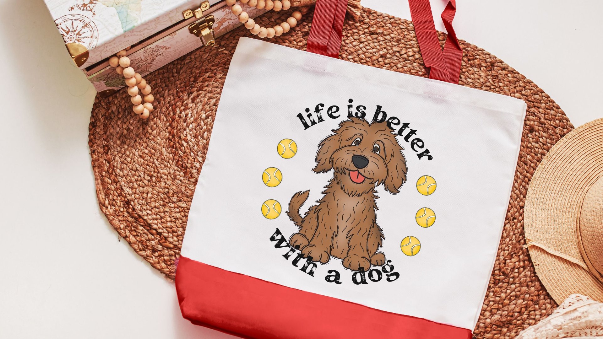 Life is better with a dog labradoodle tote bag