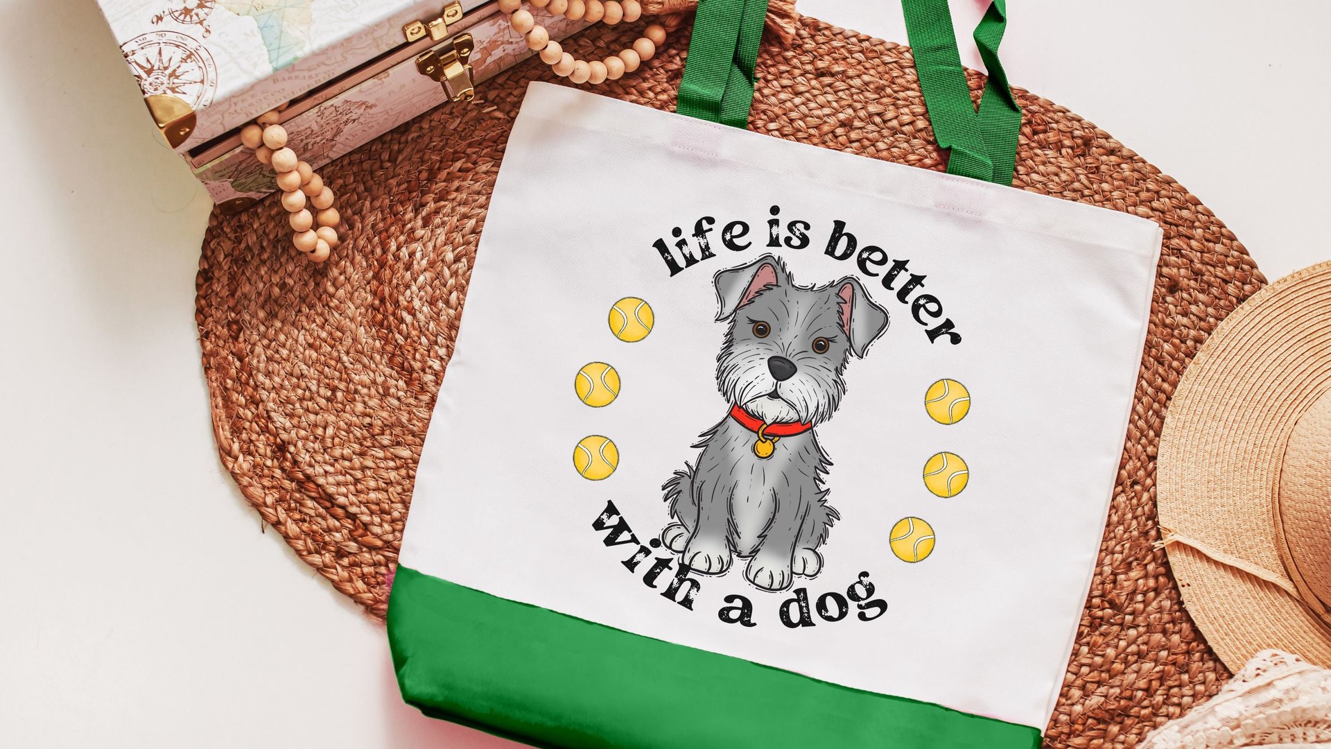 life is better with a dog mini Schnauzer tote bags for dog lover Mothers day gift for dog mom, cute Schnauzer mom gifts, standard Schnauzer