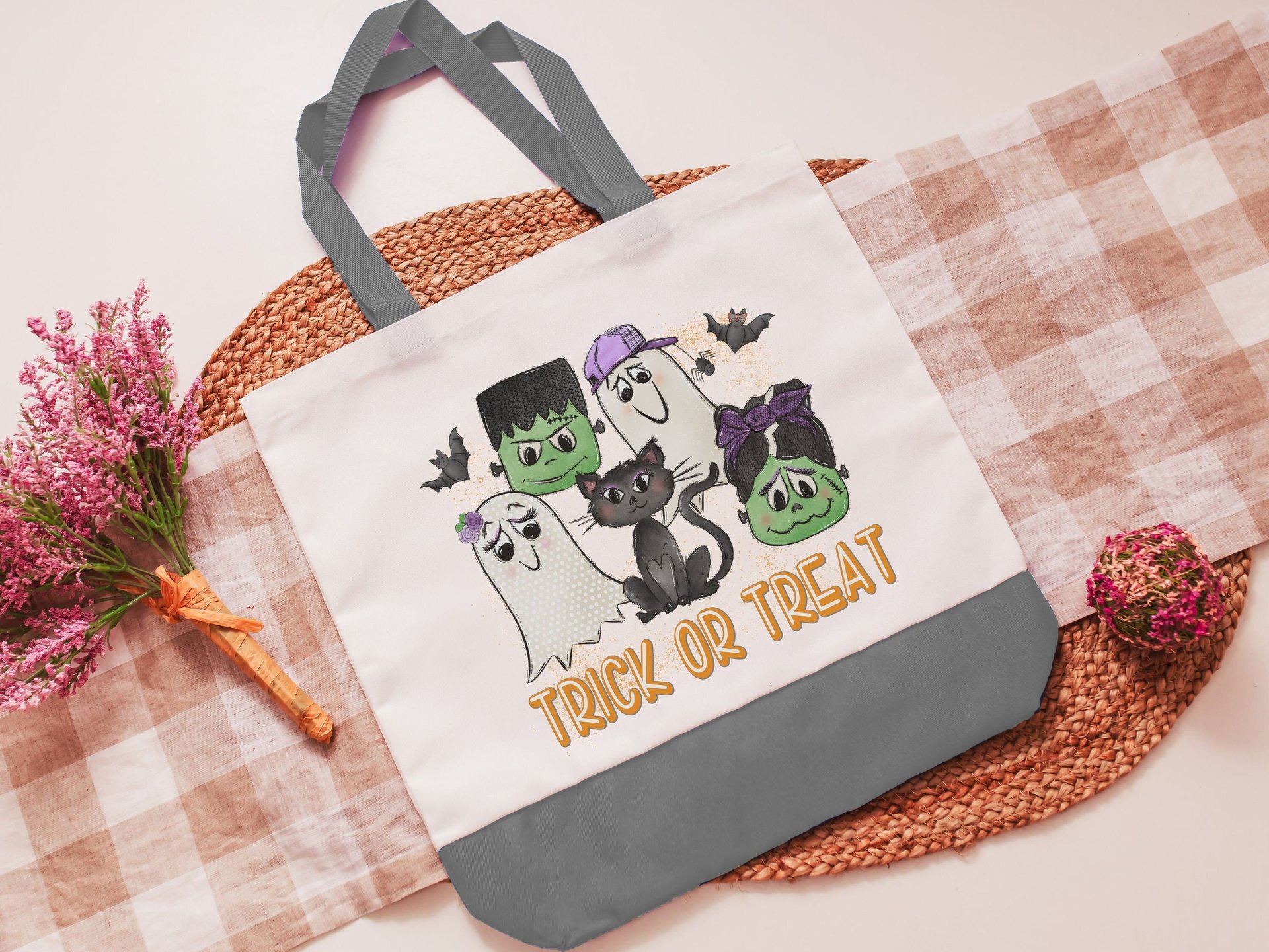 Trick or treat tote bag for kid, Halloween friends bag, reusable shopping bag, Halloween gifts for best friend, Halloween candy bag for kids