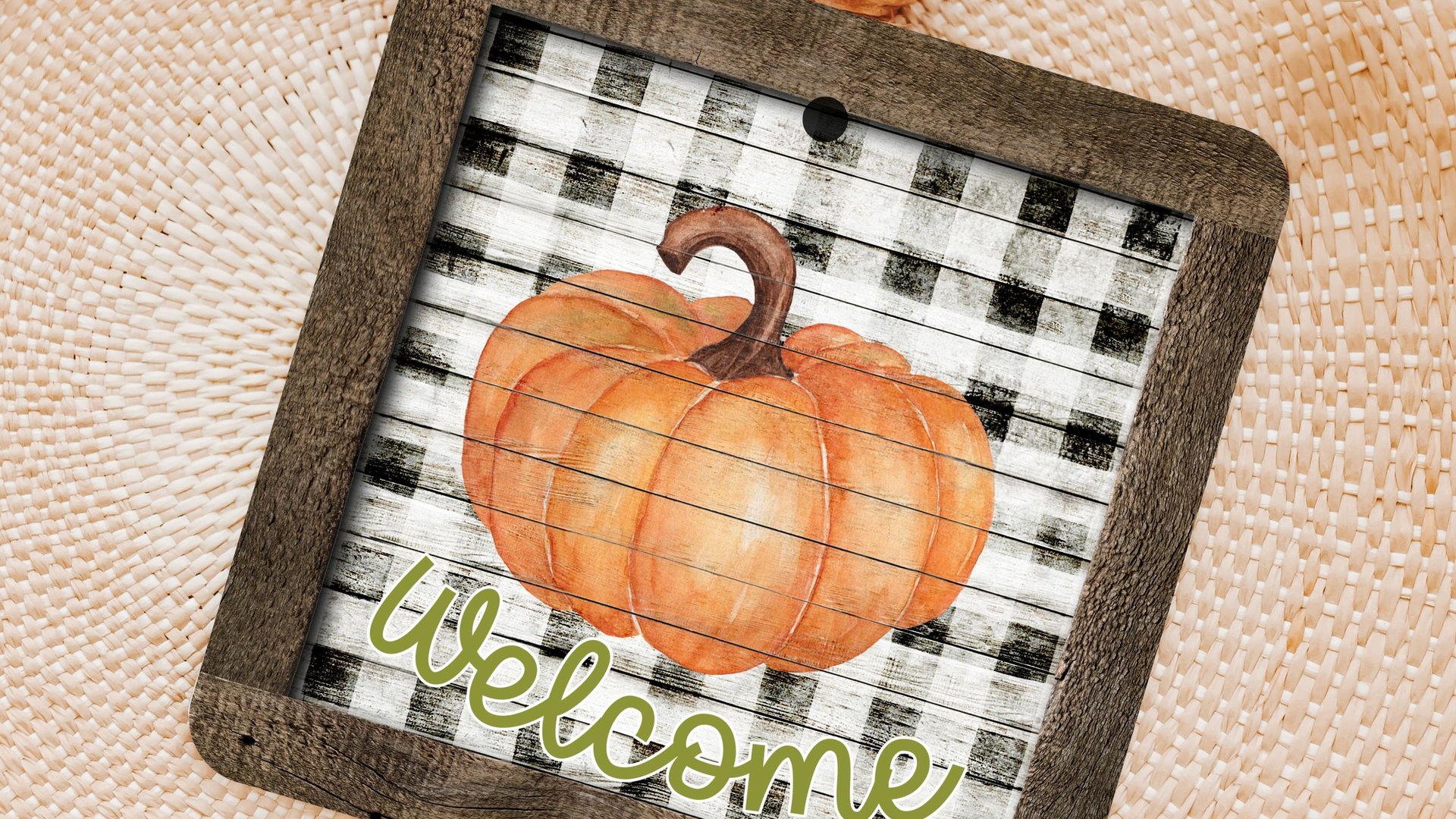 farmhouse pumpkin ornament welcome wreath attachments for fall style gift, Thanksgiving ornaments for tree, fall host gift, black and white