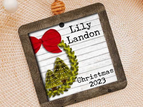 Personalized Watercolor Wreath Christmas Ornament with Names
