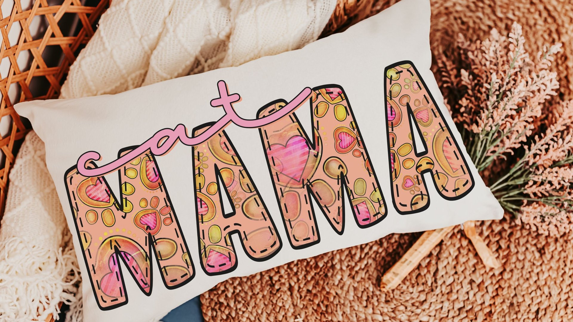 cat mama lumbar throw pillow for chair, cat gifts for cat lovers, cat mom gift, cat decor for home, new kitten gift, lumbar pillow cover