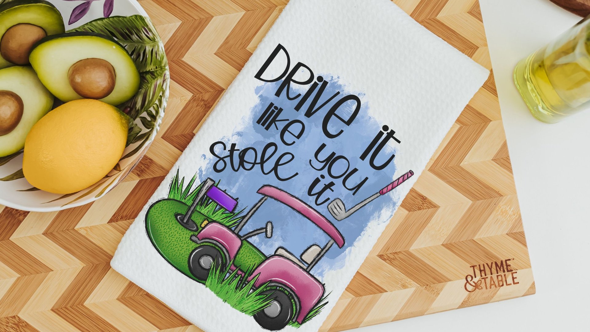 lets par tee funny golf kitchen towels, drive it like you stole it golf hand towels for bathroom, golf now wine later golf gifts for women