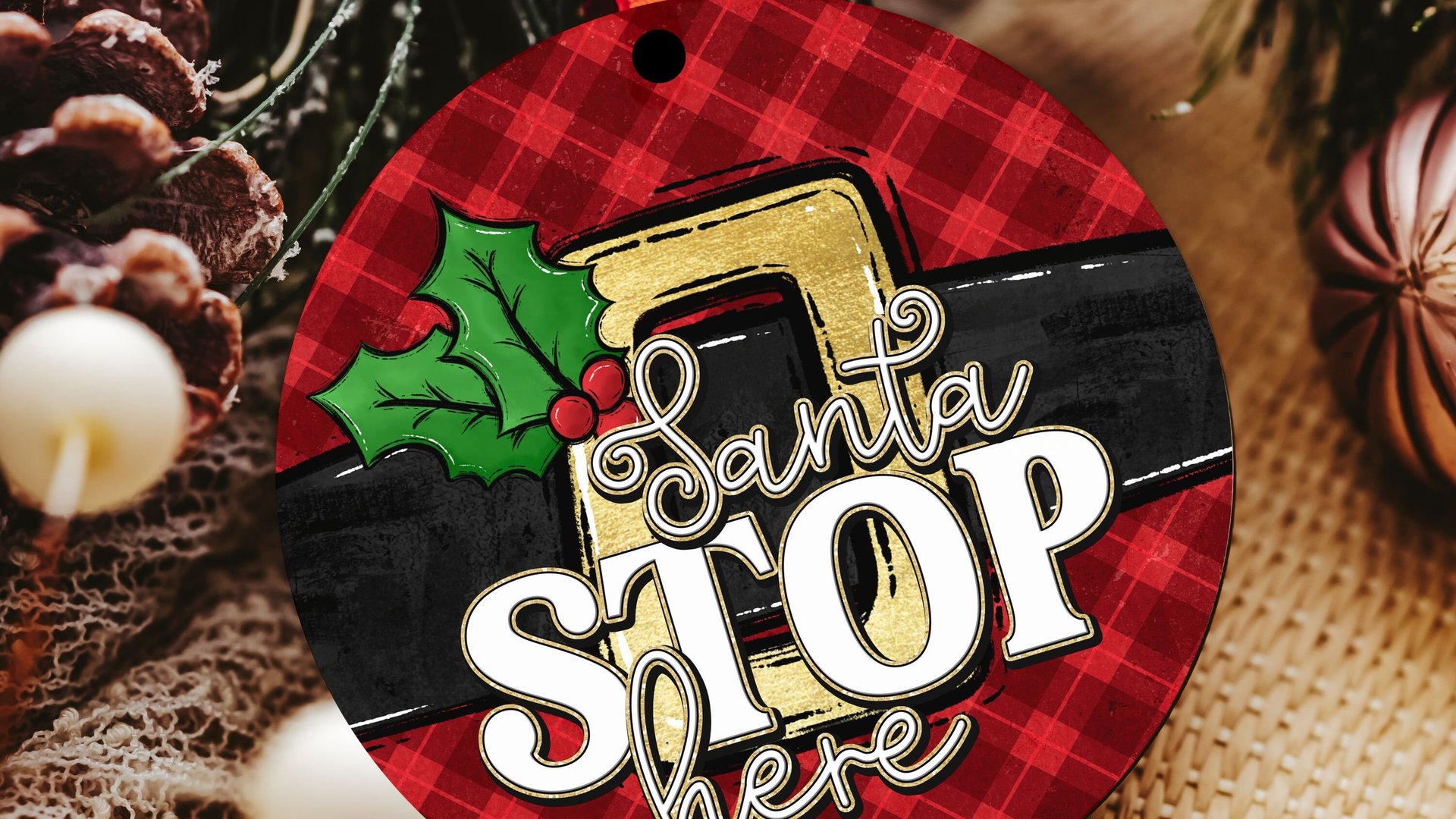 Santa stop here stocking tags for Christmas door knob hangers, cute Christmas ornament for kids, Santa Claus Christmas ornament gift best
