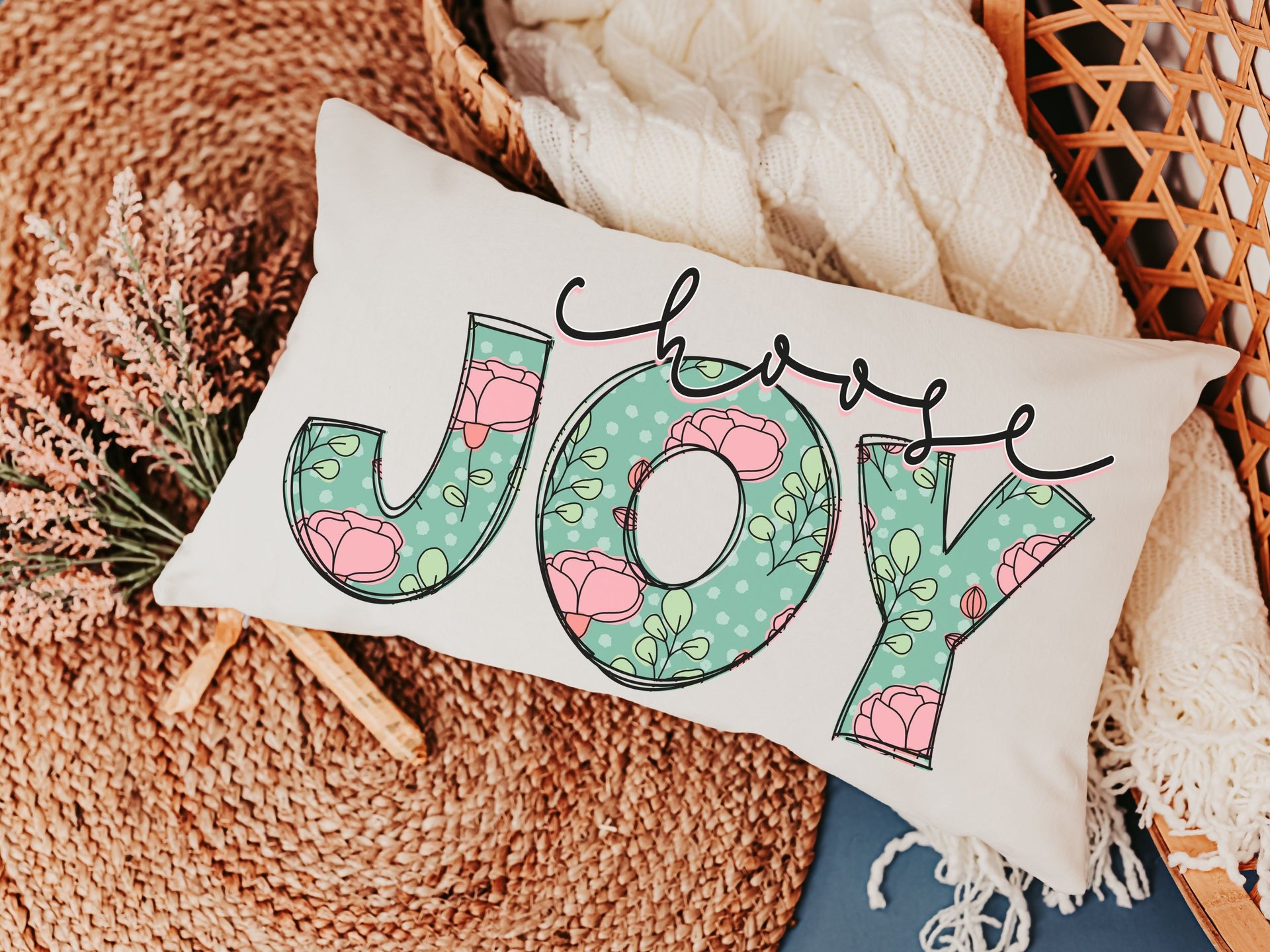 choose joy pillow cover 12x20, lumbar pillow for bed, Christian birthday gifts for women, floral throw pillow cover 12 x 20, godmother gift
