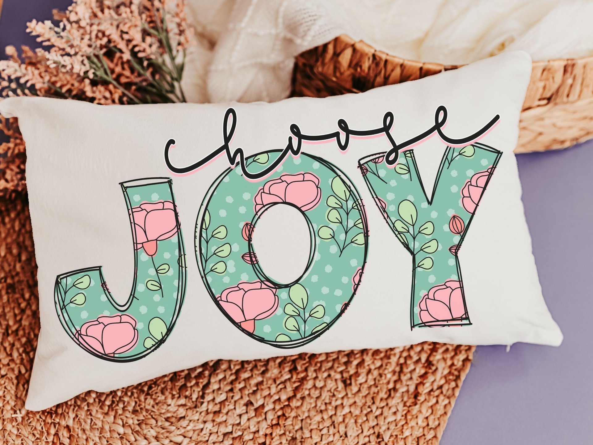 choose joy pillow cover 12x20, lumbar pillow for bed, Christian birthday gifts for women, floral throw pillow cover 12 x 20, godmother gift