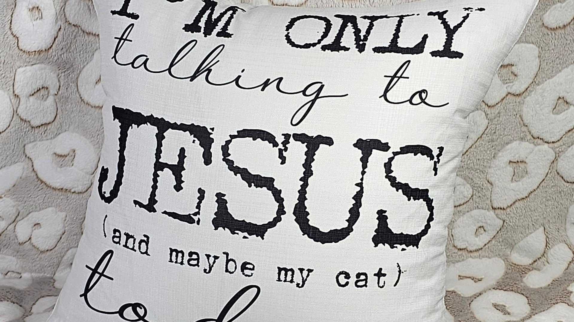 I'm only talking to Jesus today Christian throw pillow for chair, cute Christmas gifts for cat lovers, funny cat throw pillow covers 18x18
