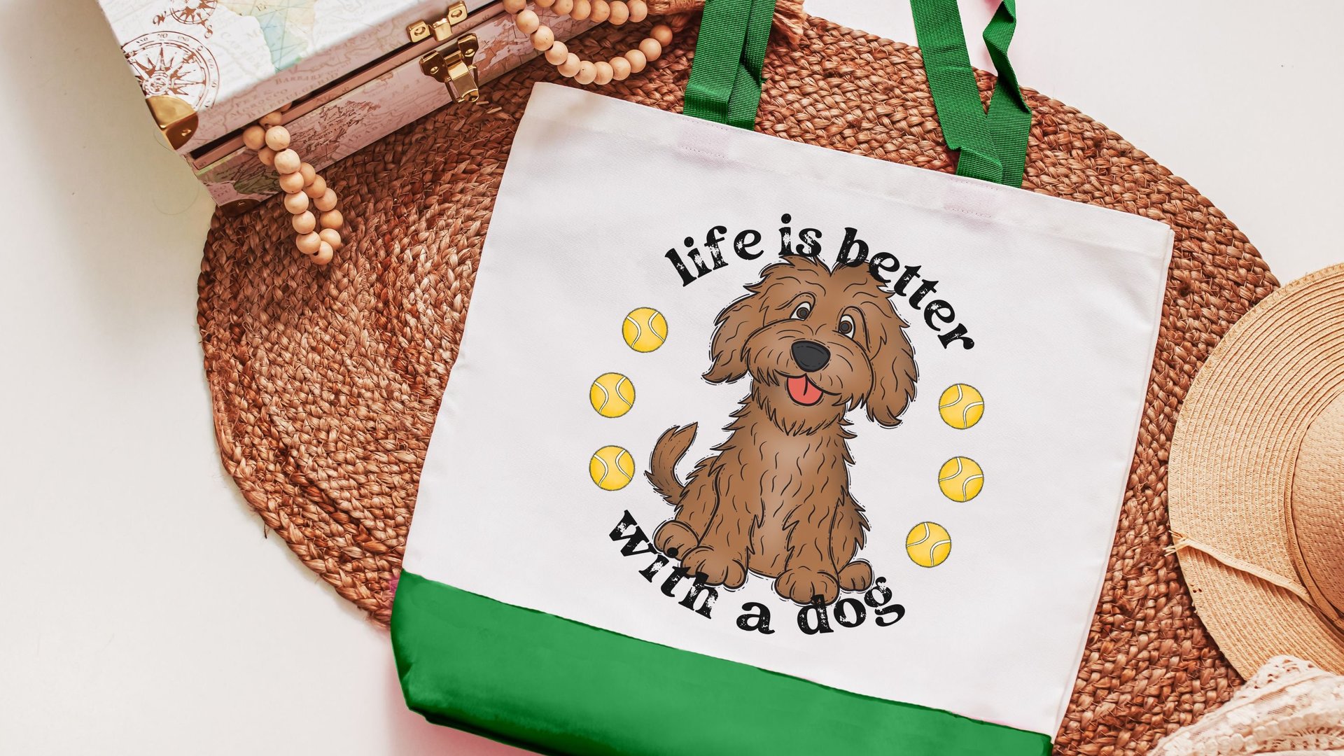 life is better with dogs labradoodle tote bag for women, cute Mothers day gifts from dog, reusable shopping bag, labradoodle gifts