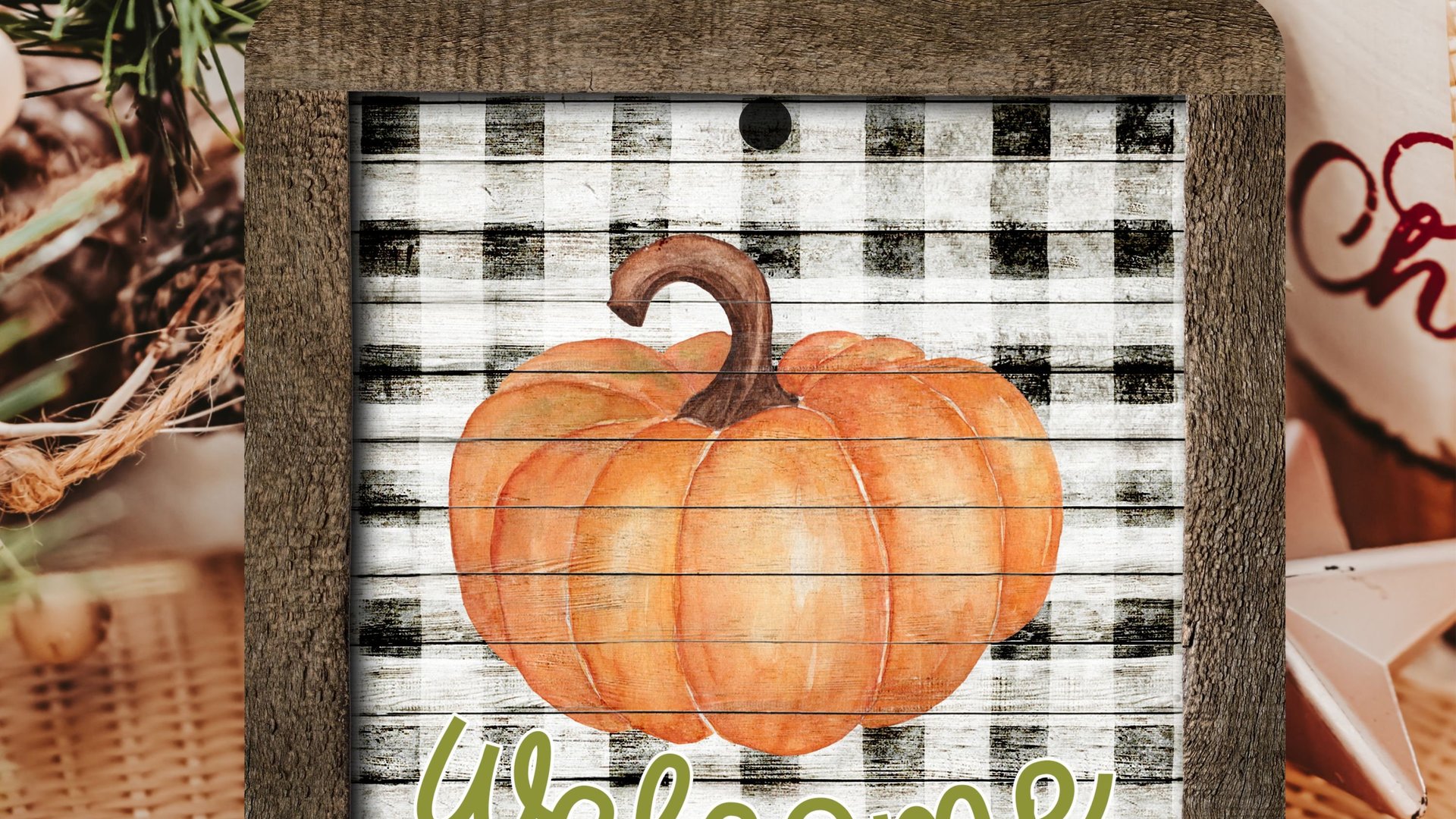 farmhouse pumpkin ornament welcome wreath attachments for fall style gift, Thanksgiving ornaments for tree, fall host gift, black and white