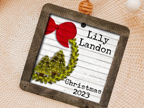 Personalized Watercolor Wreath Christmas Ornament with Names