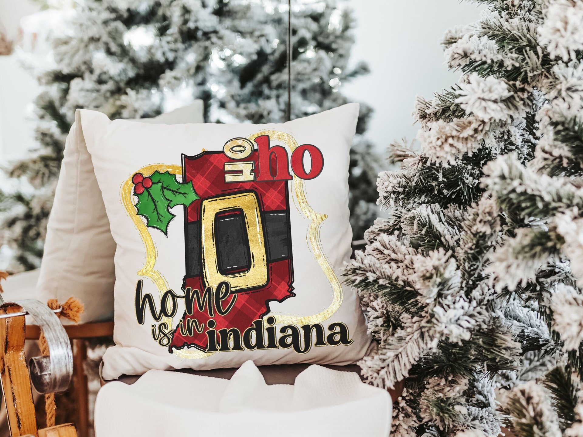 ho ho ho Iowa Christmas throw pillows for sofa, Des Moines Iowa gifts, state Christmas gifts for neighbors, Christmas housewarming gift for