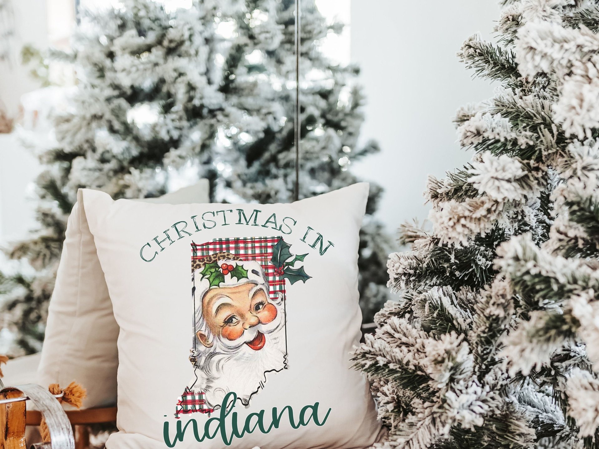 Santa throw pillows for couch, Indiana decor, holiday hosting decor home decor gift, Indiana Christmas gifts for neighbors, Santa Claus hand