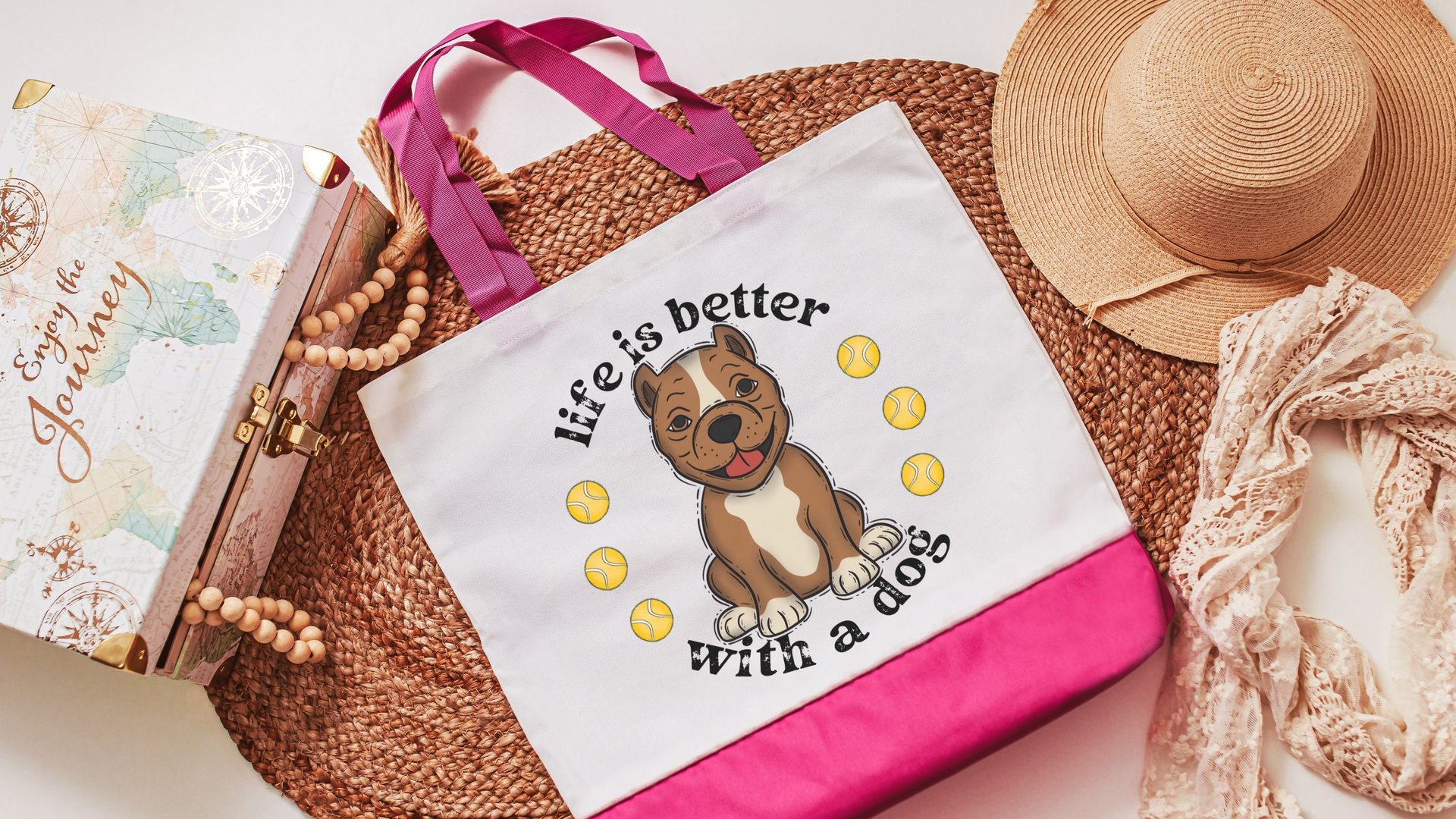 life is better with dogs American pit bull terrier tote bag for women, cute Mothers day gifts from dog, Staffordshire bull terrier reusable