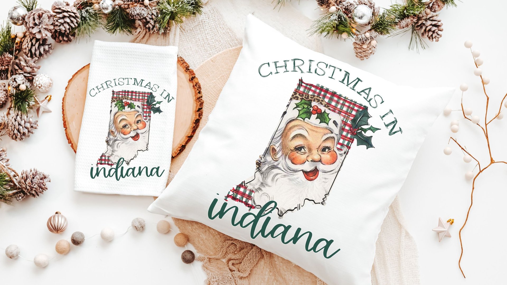 custom state Christmas throw pillows for sofa, Alabama Christmas decor for living room, cute Christmas gifts for neighbors, Santa Claus