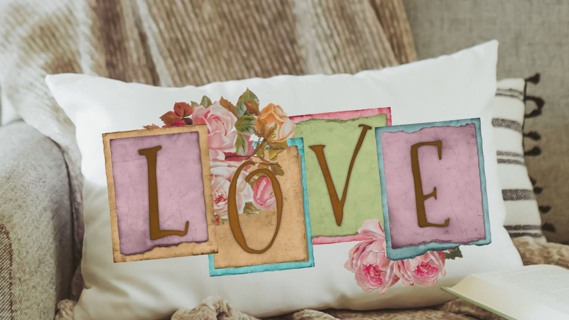 Vintage inspired love throw pillow