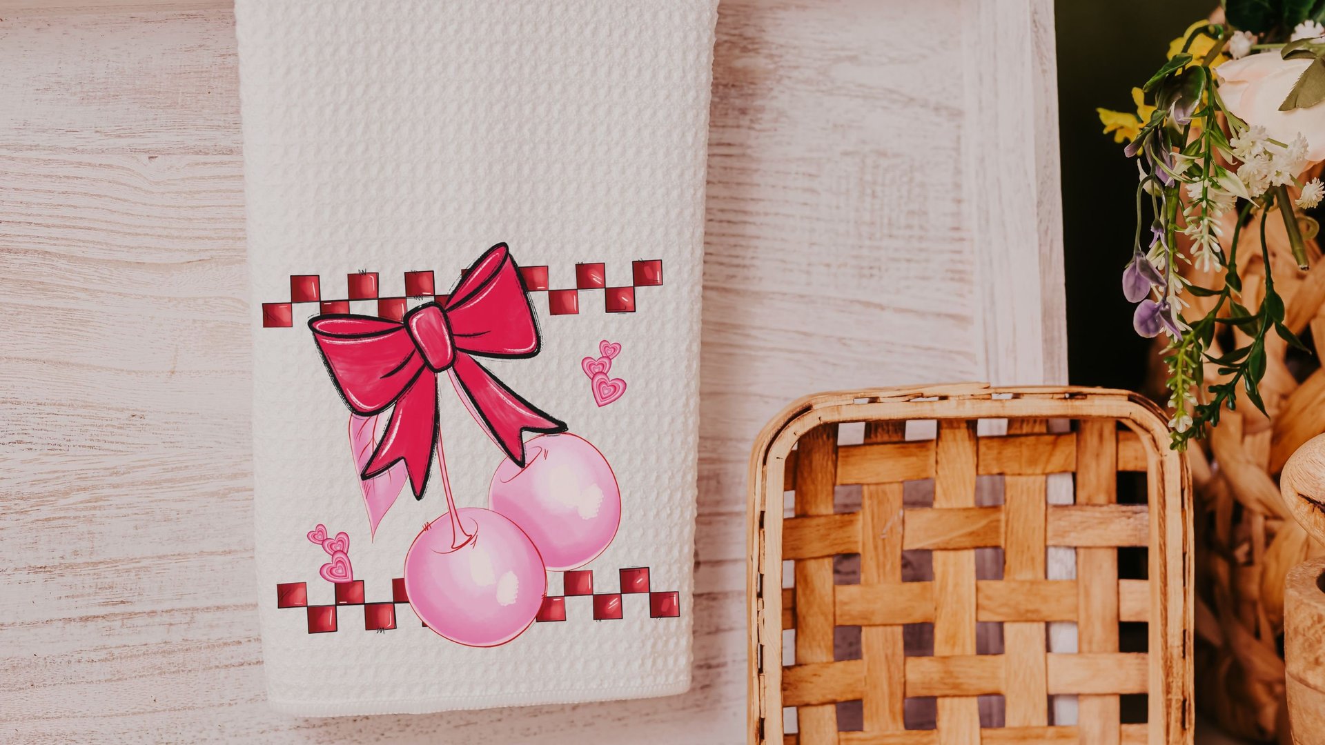 coquette kitchen towels, red bow cherry throw pillow for bed, new apartment gift set for friends, cute gifts for girlfriend, college dorm