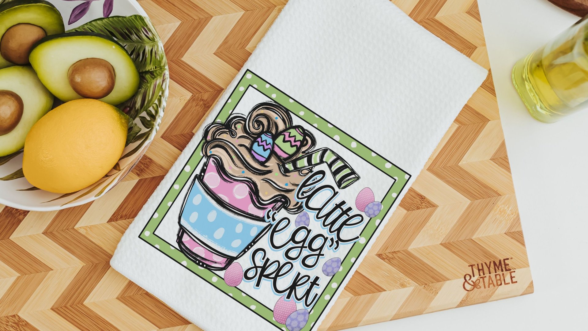 latte eggspert Easter kitchen towels for Mom, cute kitchen hand towels for bathroom, Easter gifts for adults, Easter hostess gifts for women