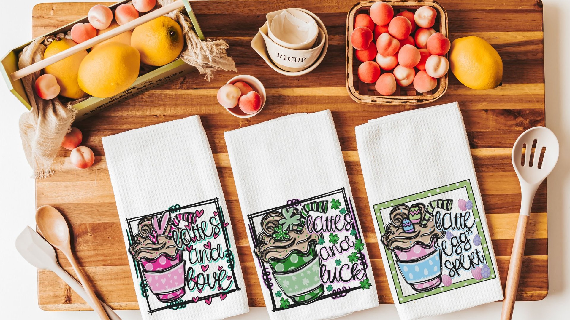 latte eggspert Easter kitchen towels for Mom, cute kitchen hand towels for bathroom, Easter gifts for adults, Easter hostess gifts for women