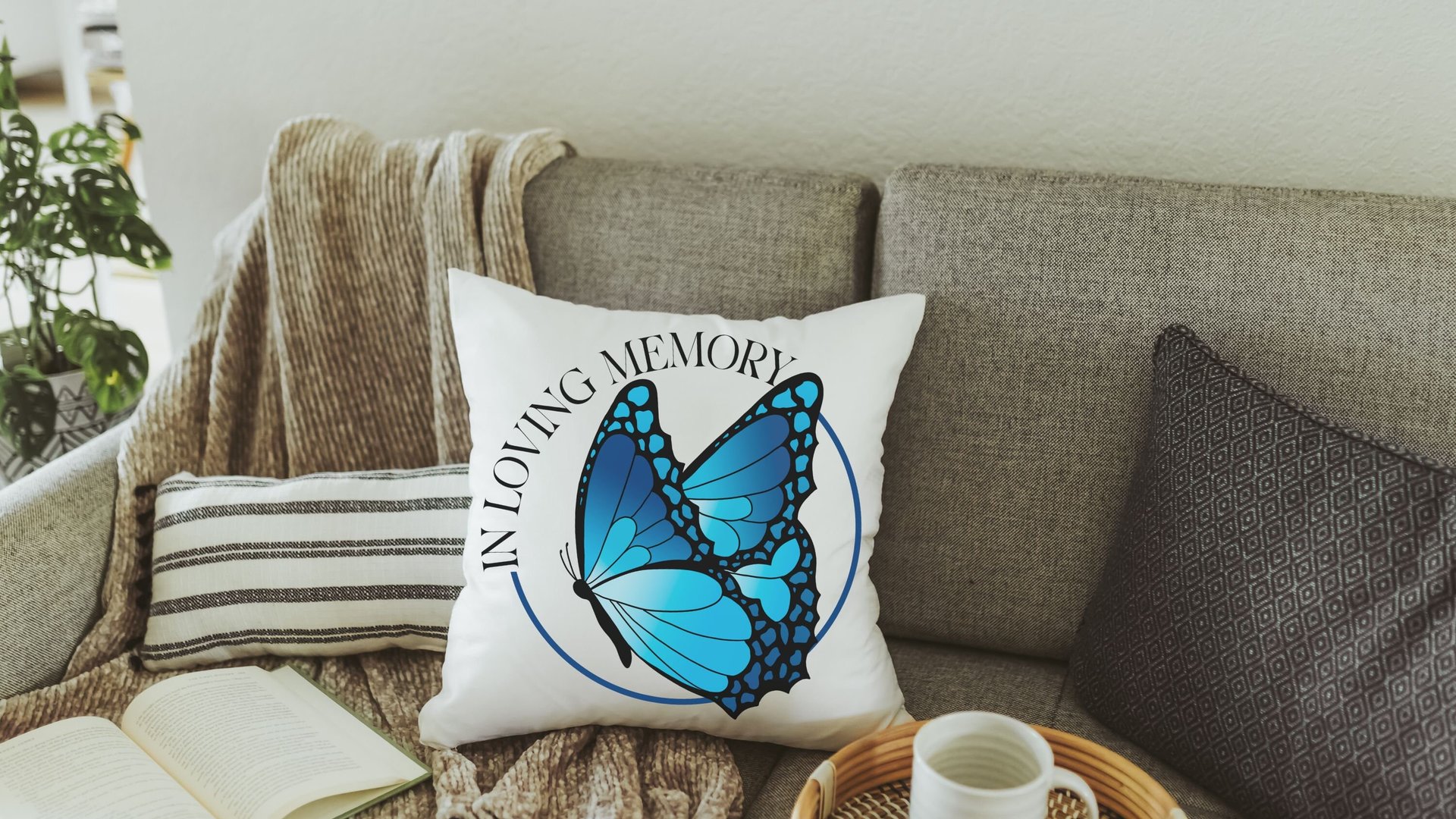 In Loving Memory Blue Butterfly Pillow