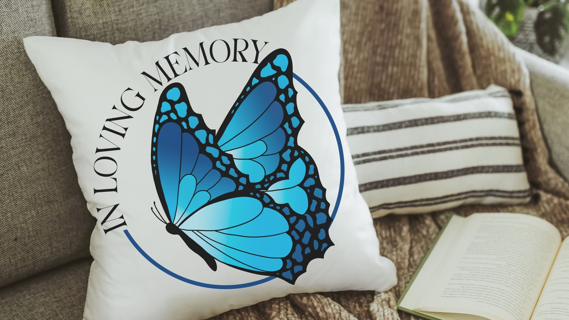 In Loving Memory Blue Butterfly Pillow