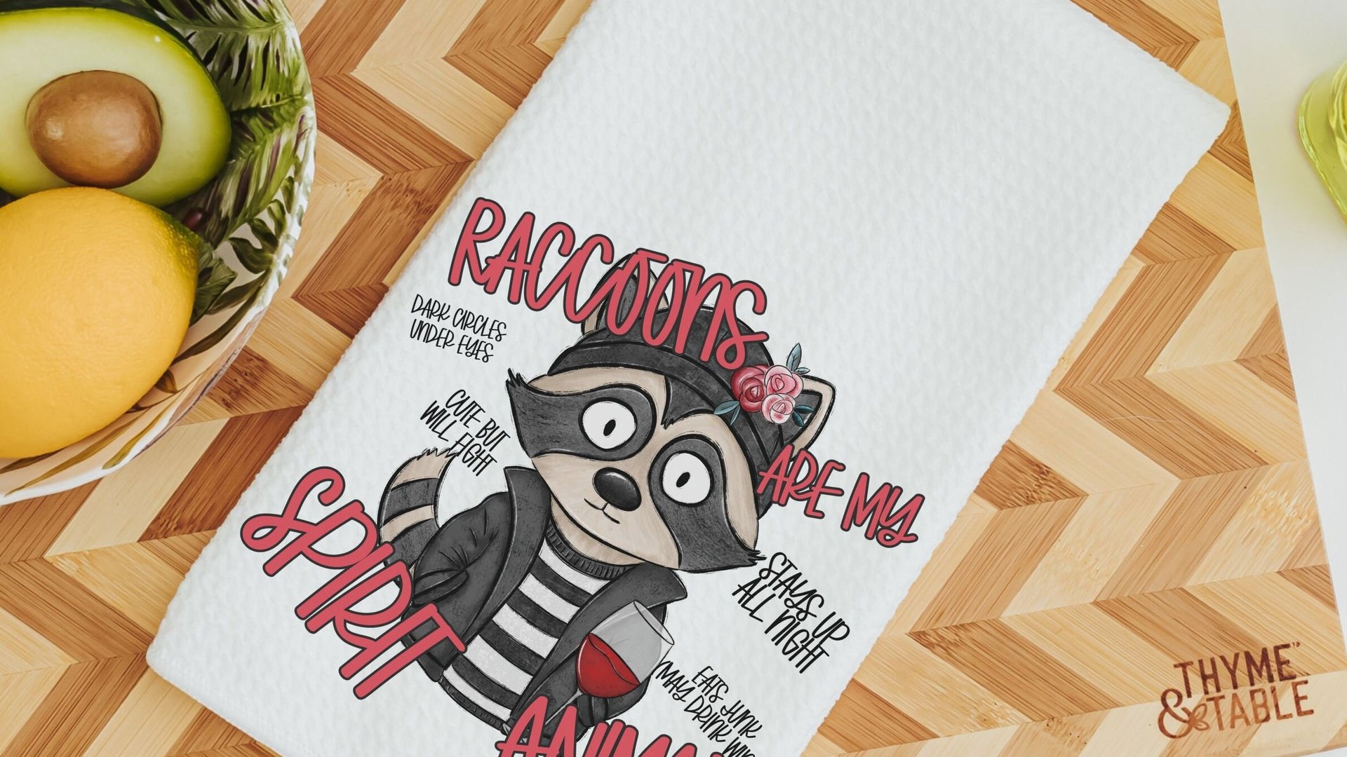 spirit animal funny kitchen towels for women, sarcastic gifts for her, raccoon kitchen hand towels for bathroom, raccoon gifts, sassy