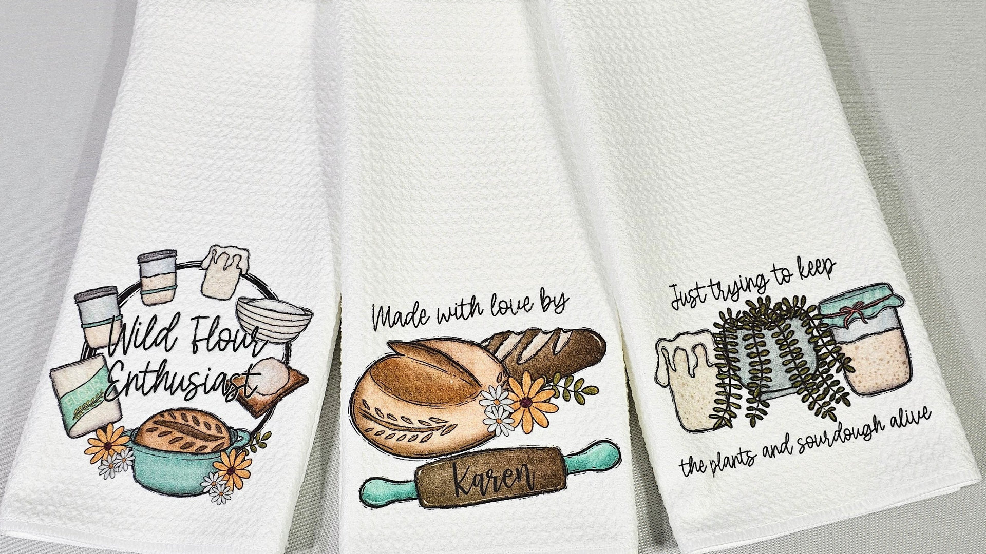 funny sourdough quotes baking kitchen towels for bridal shower, keeps plants alive plant mom gifts, sourdough kitchen decor, bread baker