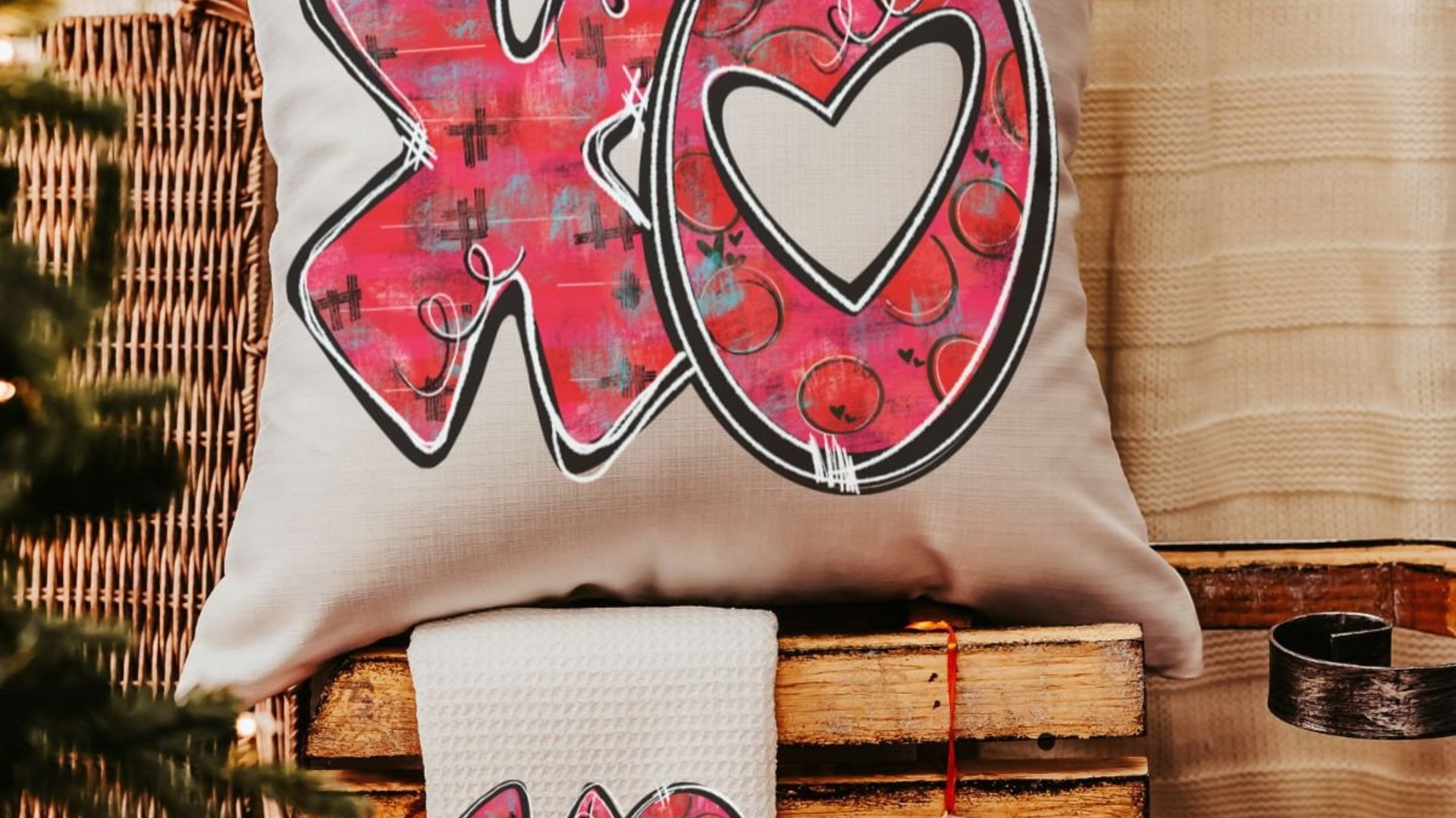 xo valentine throw pillow for bed, cute Valentines wedding gifts for couple, personalized Valentines ornaments for a tree, hugs and kisses