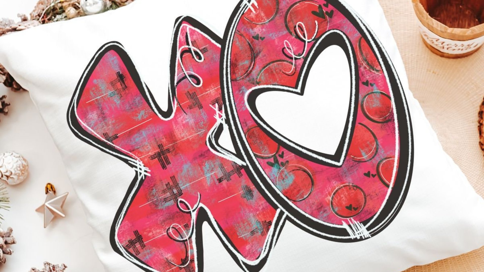 xo valentine throw pillow for bed, cute Valentines wedding gifts for couple, personalized Valentines ornaments for a tree, hugs and kisses