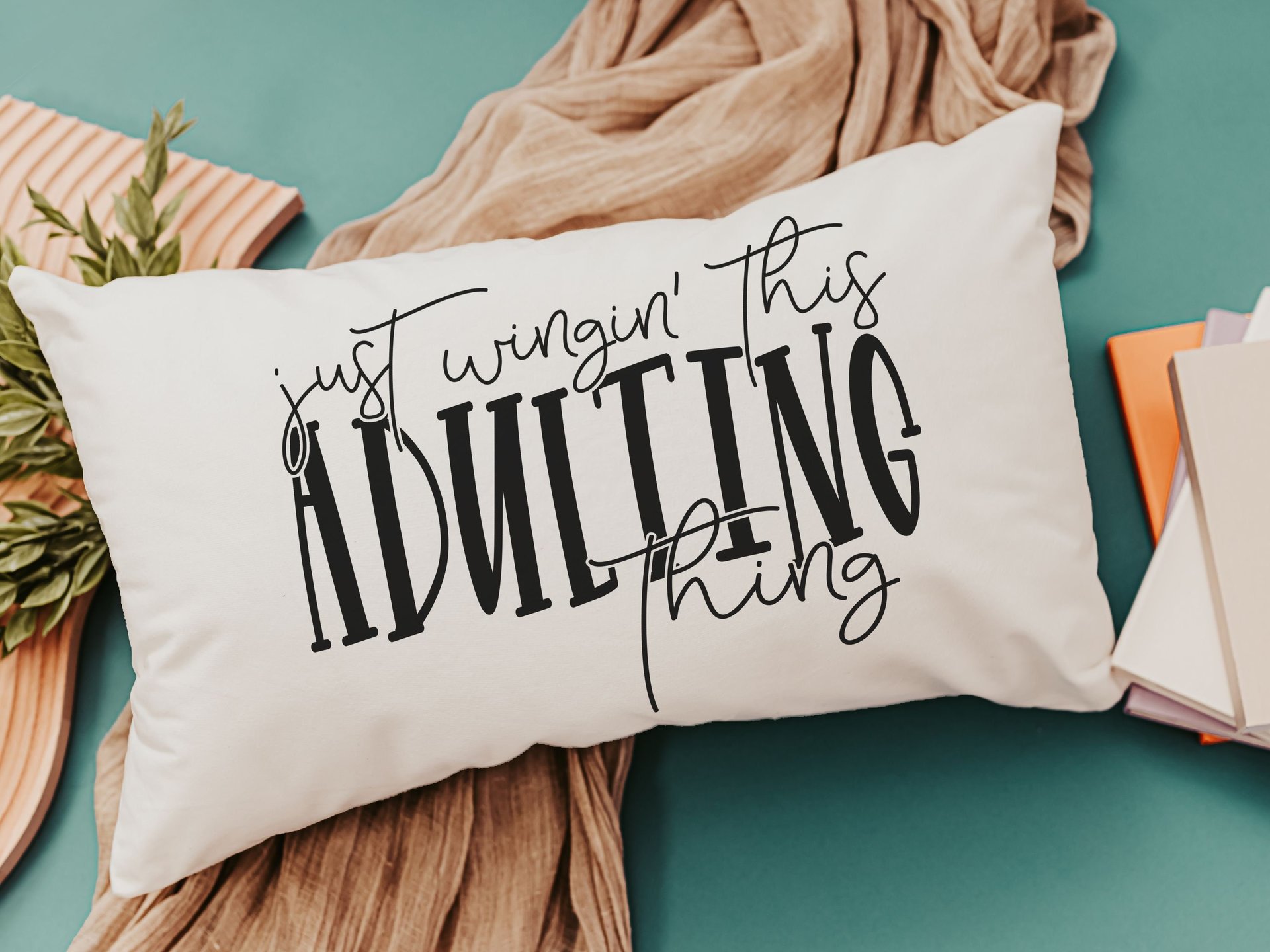 just wing it funny lumbar pillow for bed, 18th birthday gifts for daughter, college dorm decor for girls, adulting gift, sarcastic throw