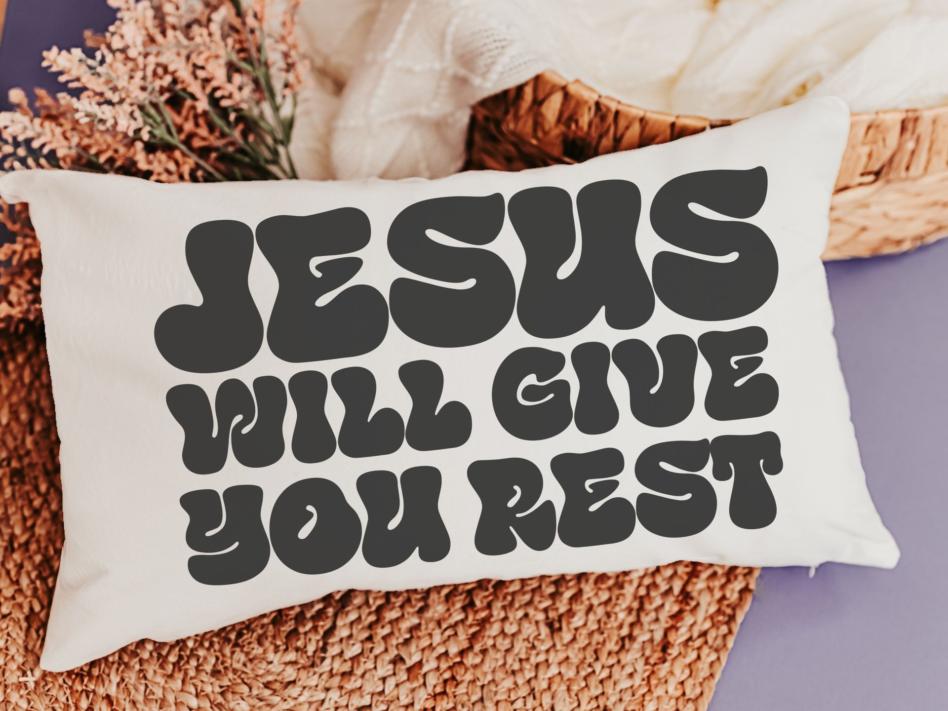 Matthew 11 28 scripture throw pillows for couch, encouragement gift for women, Bible verse lumbar pillow cover 12x20, Christian gifts for