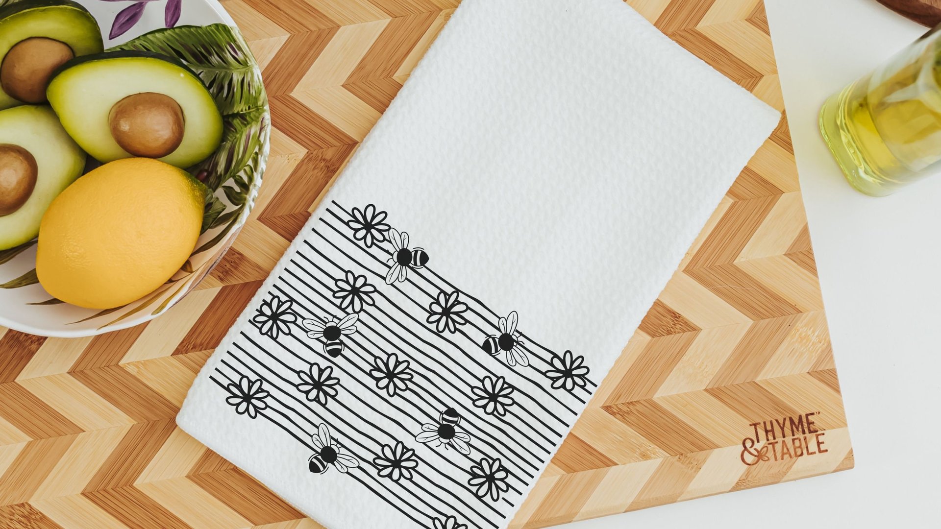 bee kind spring kitchen towels, honey bee gifts for women, bumble bee kitchen decor, black and white daisy hand towels for powder room, best