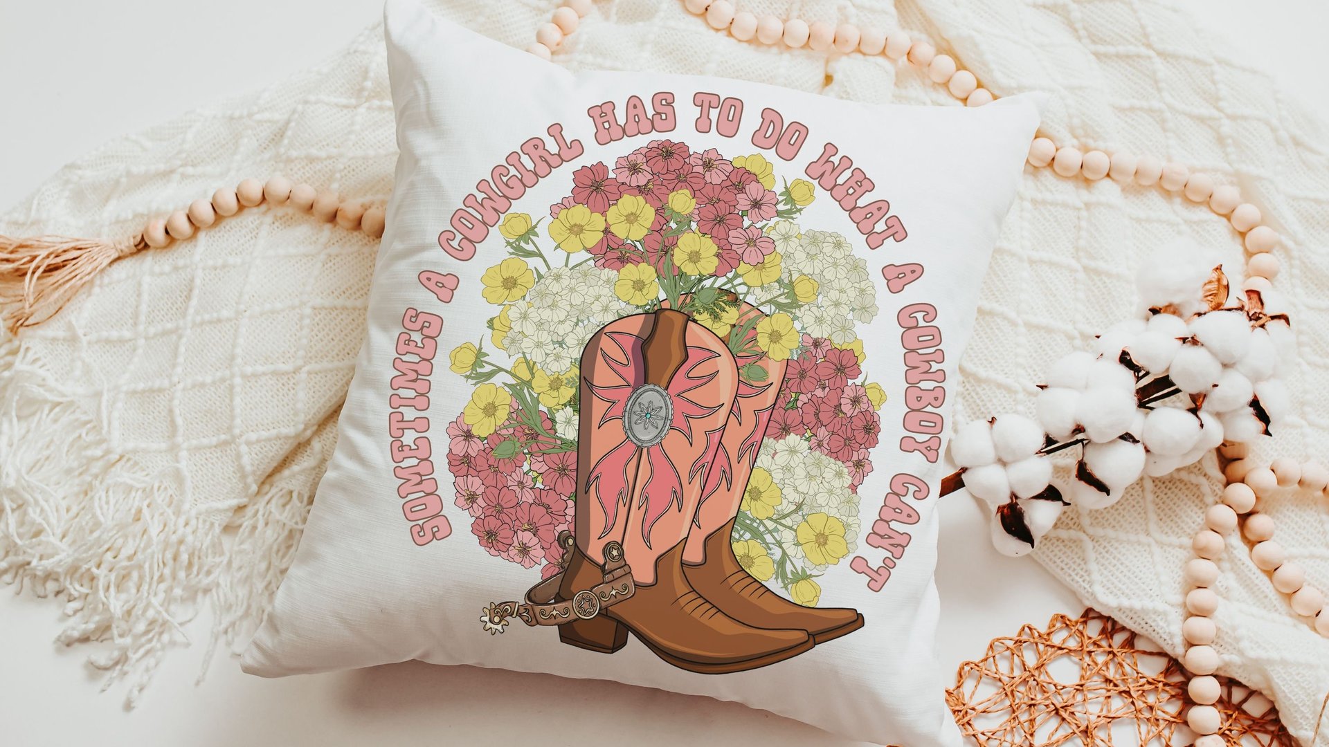 cowgirl throw pillow for couch, girl power gifts, country western nursery decor girl, female empowerment reading nook pillow, country girl