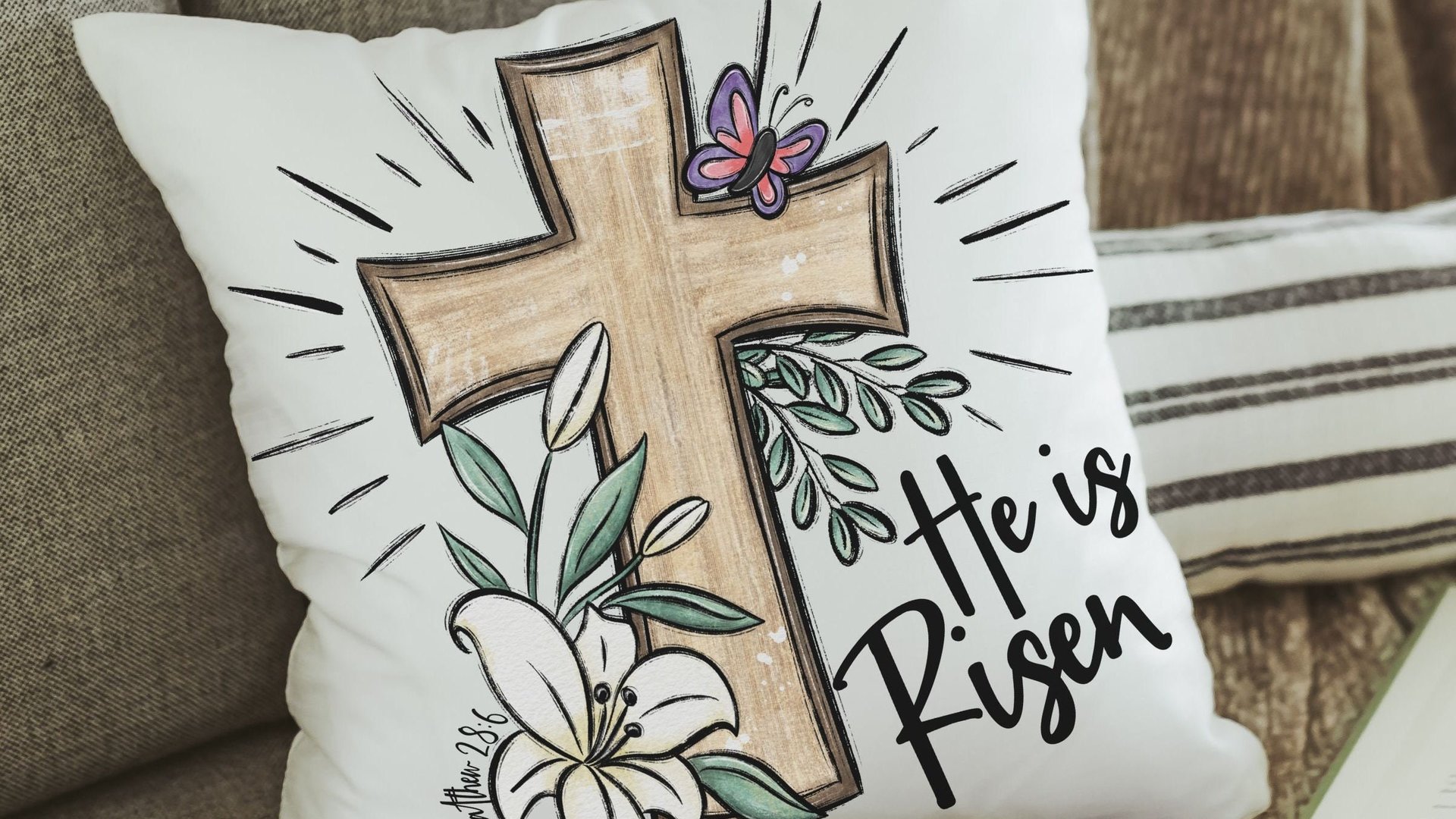 he is risen Easter cross Easter kitchen towels for Mom, Matthew 28:6 Christian Easter decor gift, religious hand towels for church, faith