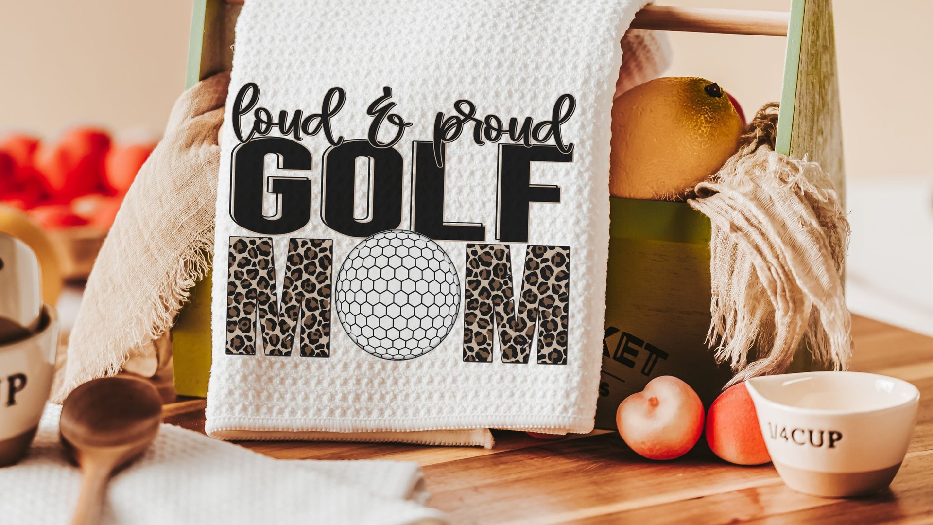 loud and proud golf kitchen towels, golf mom gift, leopard print golf towels for women, step mom Mothers day gift from son, golf hand towel