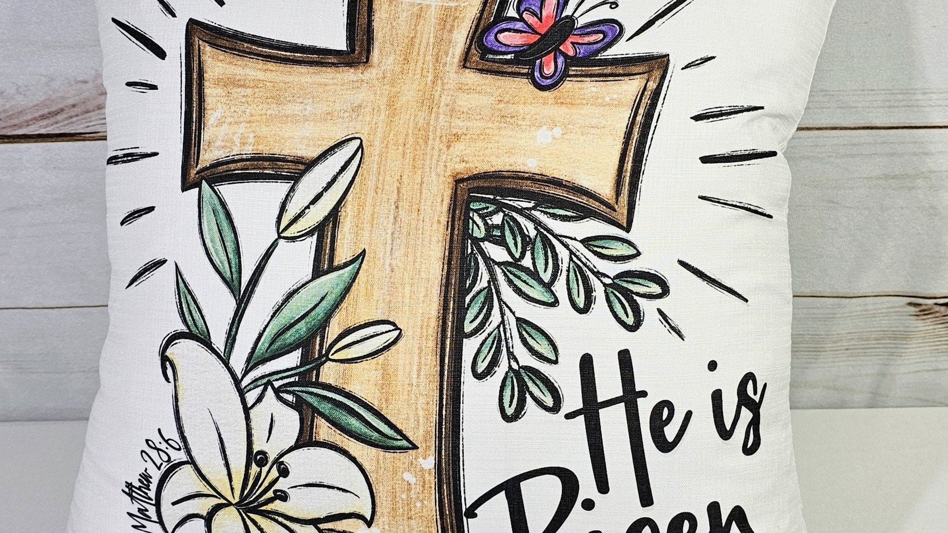 he is risen Easter cross Easter throw pillow covers 18x18, Matthew 28:6 Christian Easter decor gift, religious decorative pillows for couch