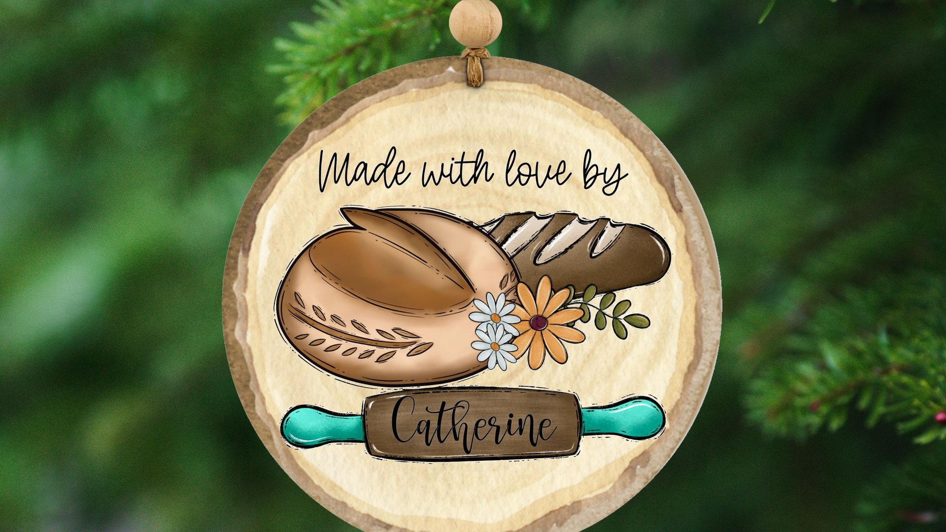 personalized made with love from the kitchen sourdough ornaments, baking gifts for Mom, cute Mothers day gifts for daughter in law, rear