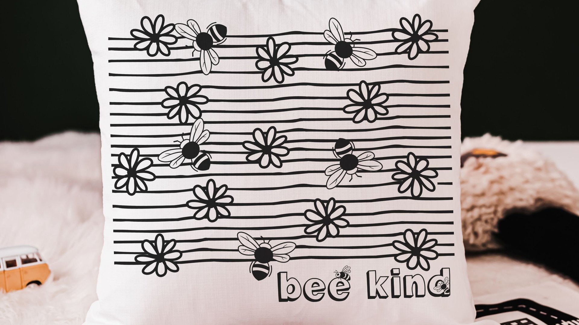 bee kind inspirational throw pillow for kids reading nook pillow for classroom, honey bee baby shower gifts, bumble bee nursery decor, cute