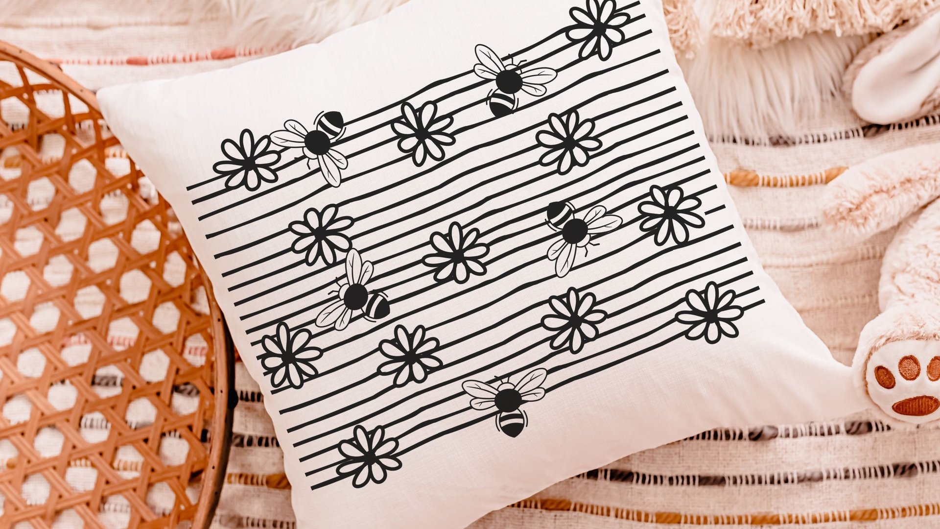 black and white bee throw pillows for kids reading nook pillow, honey bee baby shower gifts, bumble bee nursery decor, cute bee gifts for