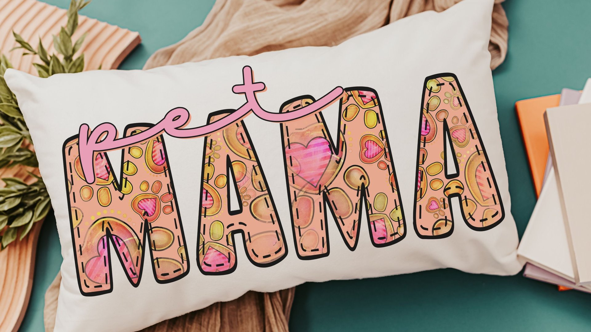 pet mama lumbar pillow for rocking chair, paw print throw pillows for couch, pet mom gifts, cute pet decor pillow, pet Mothers day gifts for