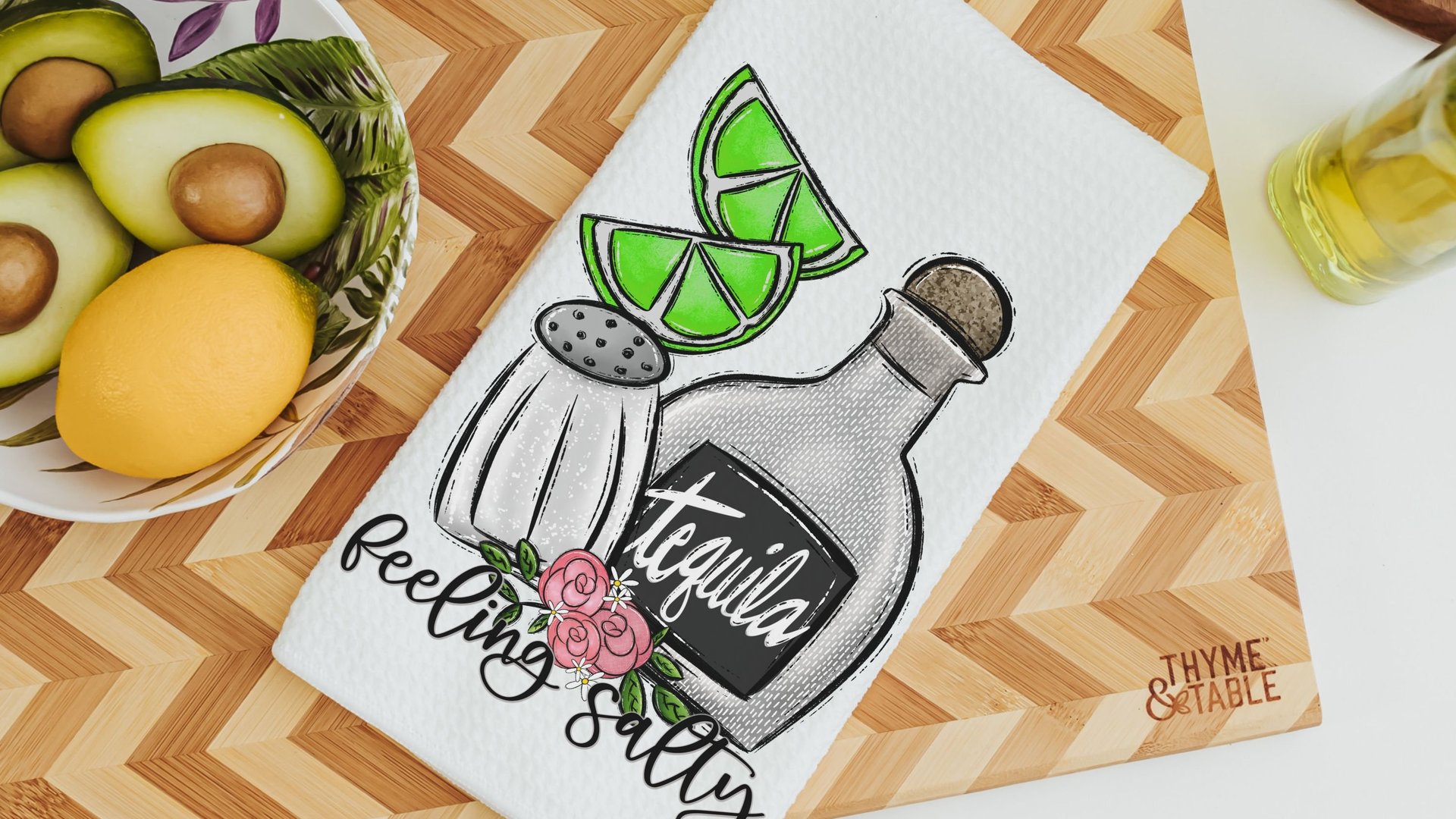 feeling salty funny kitchen towels for Mom, tequila gifts for women, bar cart accessories, margarita bar decor, 21st birthday gift for her