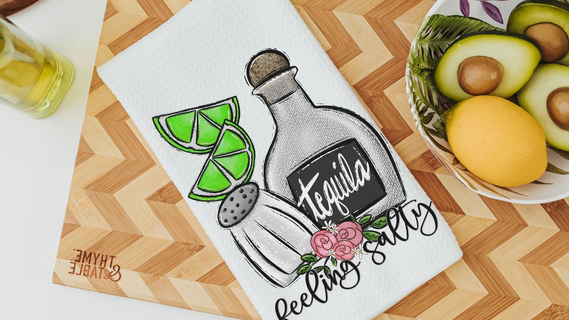 feeling salty funny kitchen towels for Mom, tequila gifts for women, bar cart accessories, margarita bar decor, 21st birthday gift for her