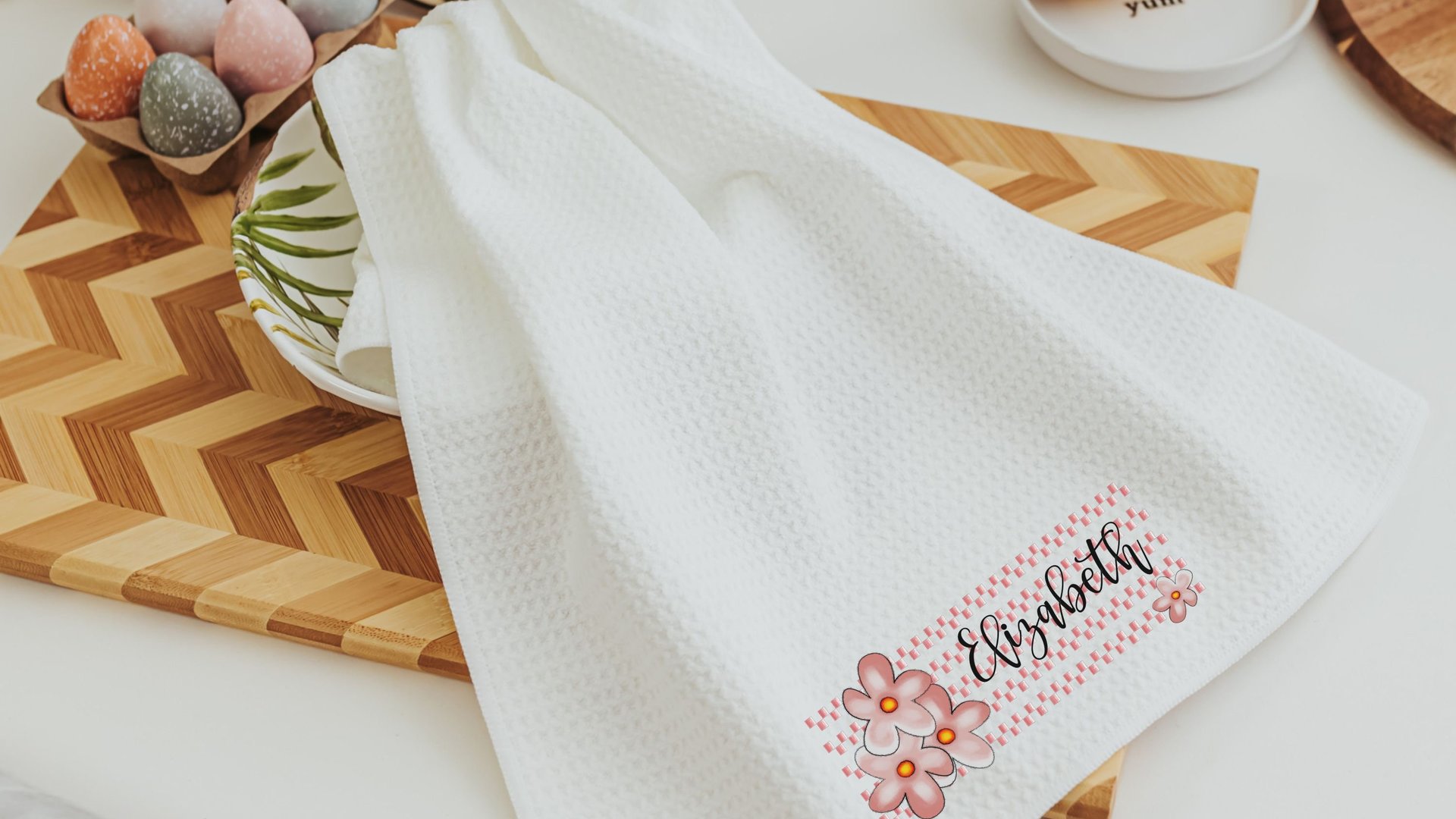 personalized women of the Bible floral kitchen towels for friends, Christian Christmas gifts for godmother, religious kitchen decor, faith